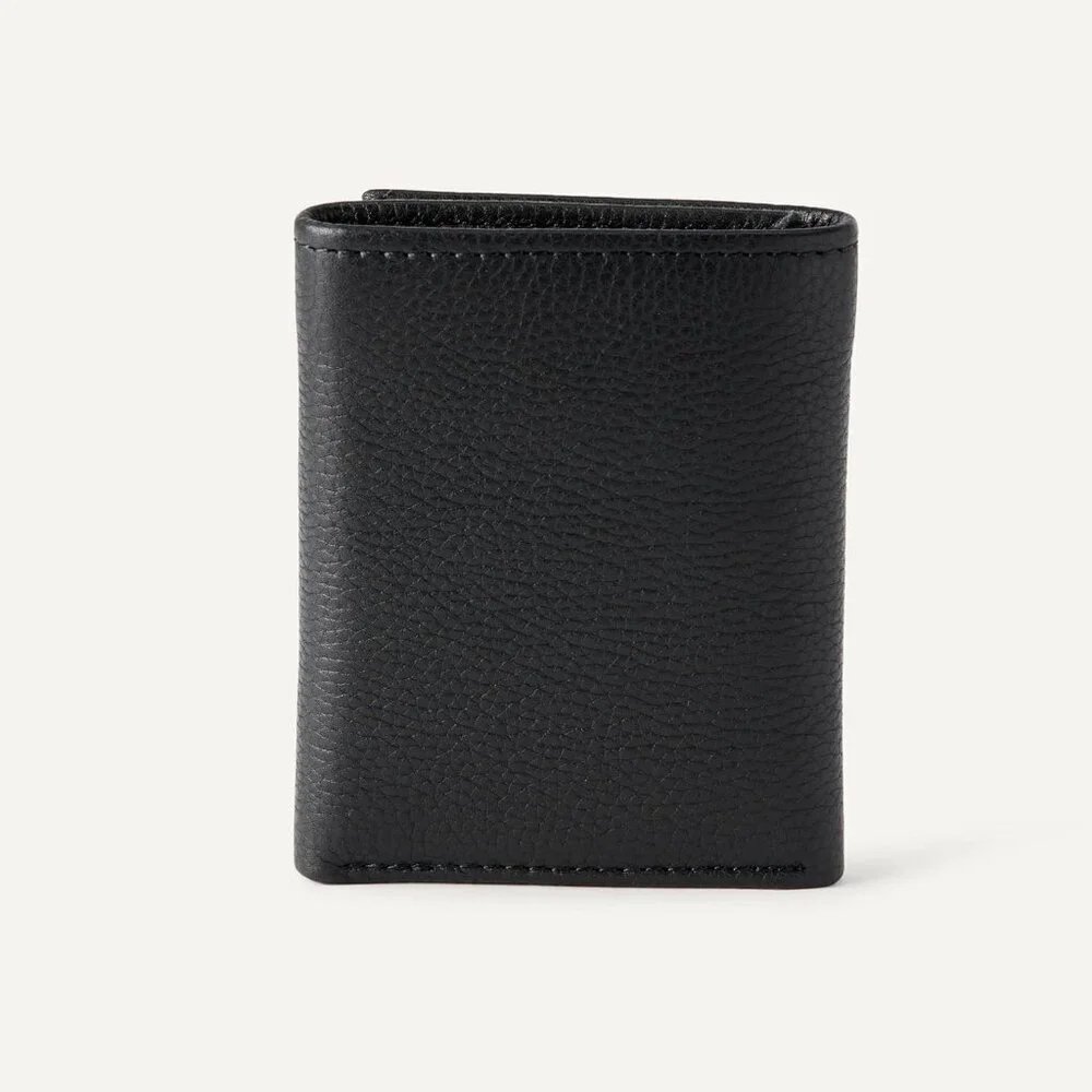 Men's Classic Grain Leather Lined Cotton Black Wallet Card Style Slip Pocket